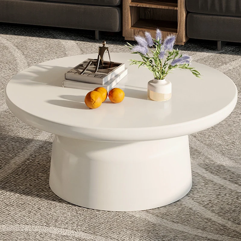 Guyii Round Coffee Table, Creamy White Modern Center Table for Living Room