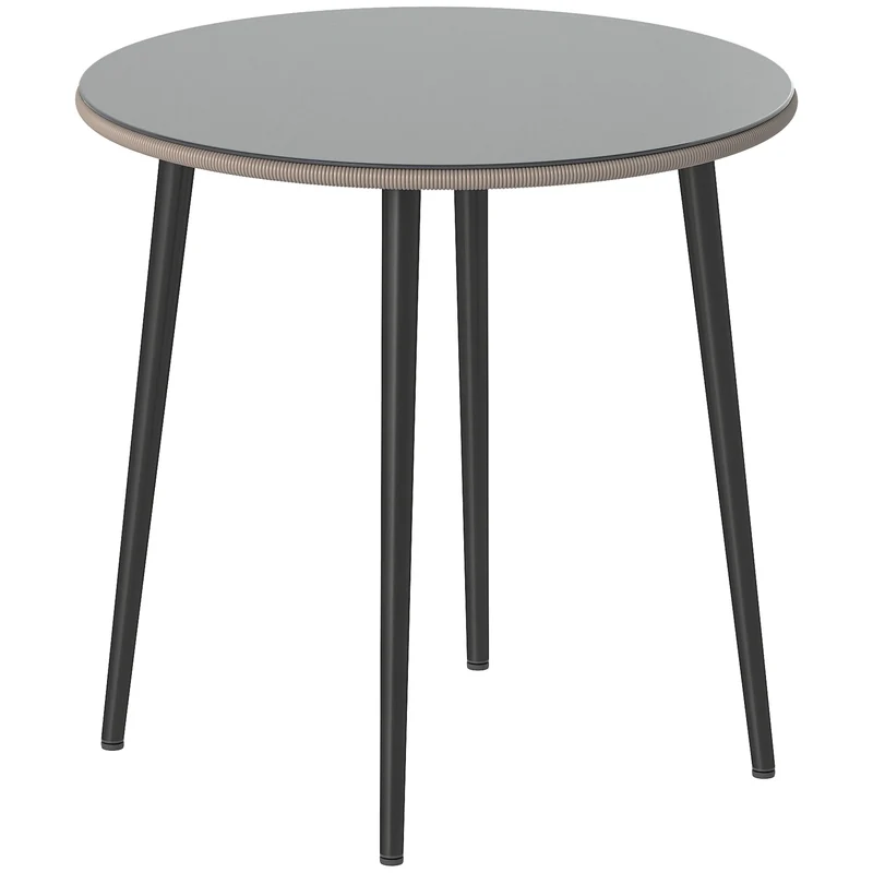Kulatý jídelní stůl pro venkovní použití, 80 cm, sklo a ratan