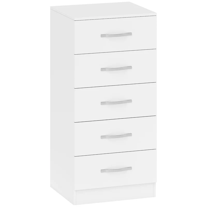 Bílá komoda s 5 zásuvkami, dřevotříska, úsporný design
