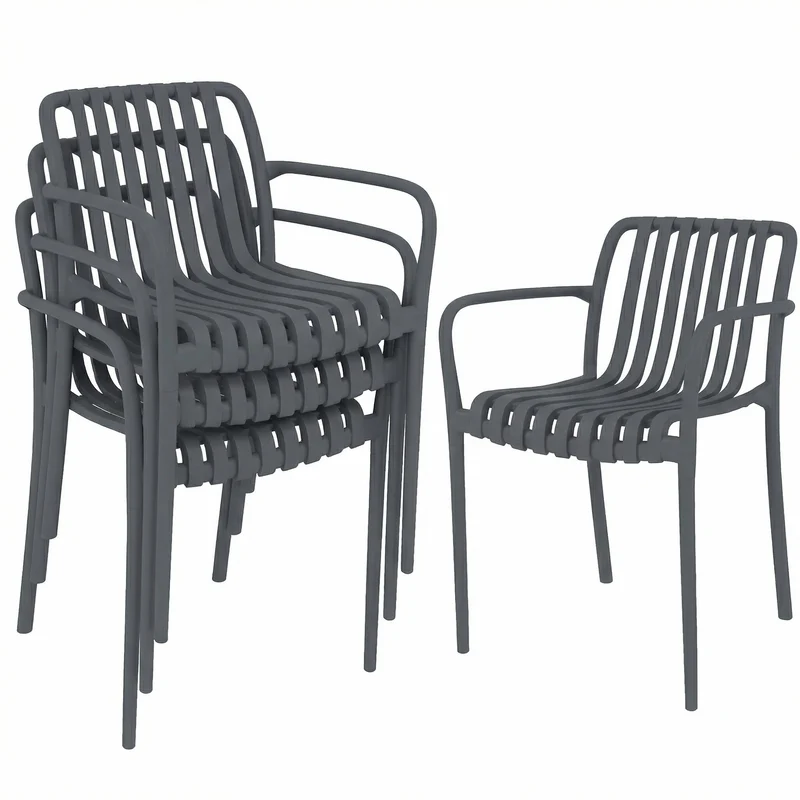 Sada 4 stohovatelných venkovních židlí, tmavě šedé, ergonomický design