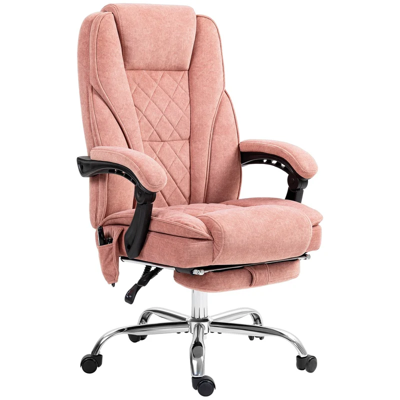 Ergonomická kancelářská židle s masážní funkcí, podnožkou, otočná, pojízdná, růžová