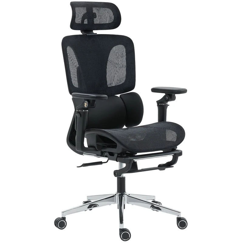 Ergonomická kancelářská židle s nastavitelnou bederní a krční opěrkou, černá síťovina