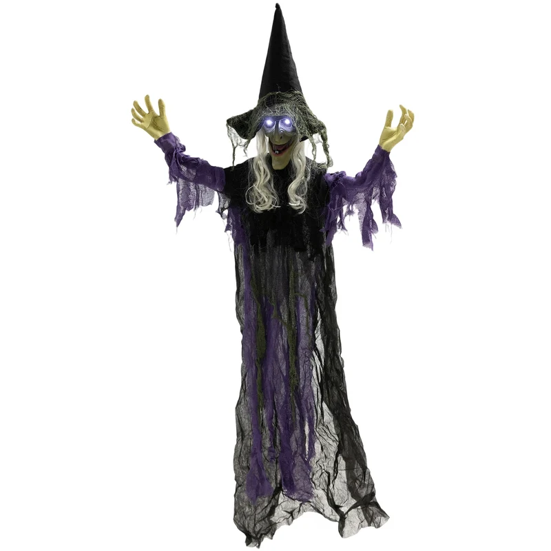 Závěsná halloweenská čarodějnice s LED světlem a zvukem, 183 cm