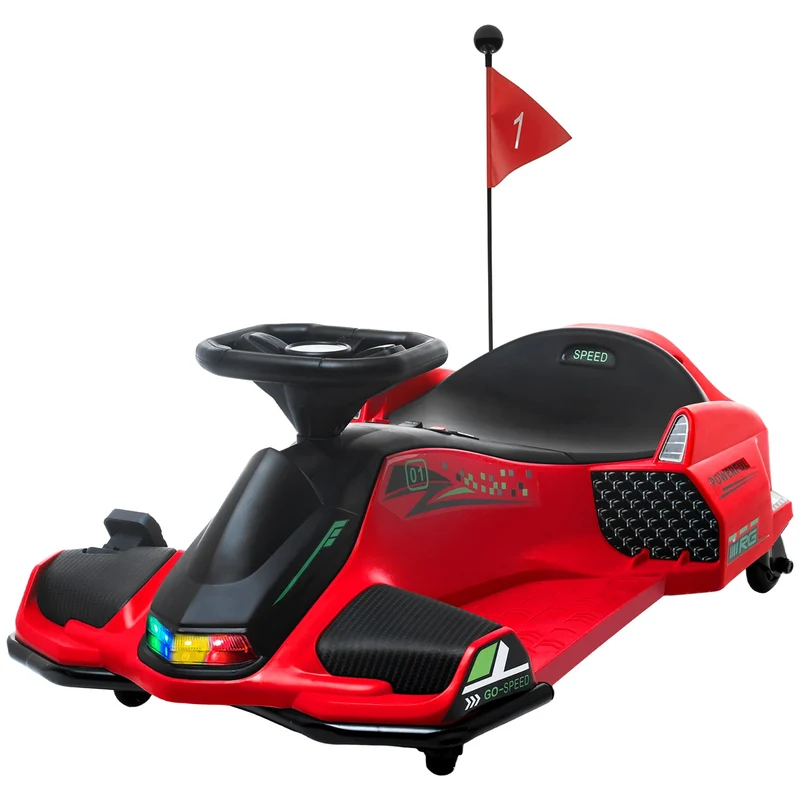 Elektrická motokára pro děti, gumová kola, 3–8 km/h, se světly a hudební funkcí, červená