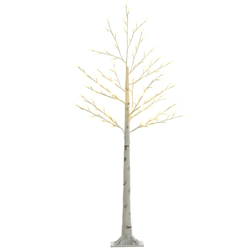 150cm březový LED strom, 120 teplých bílých světel, 3 úrovně jasu