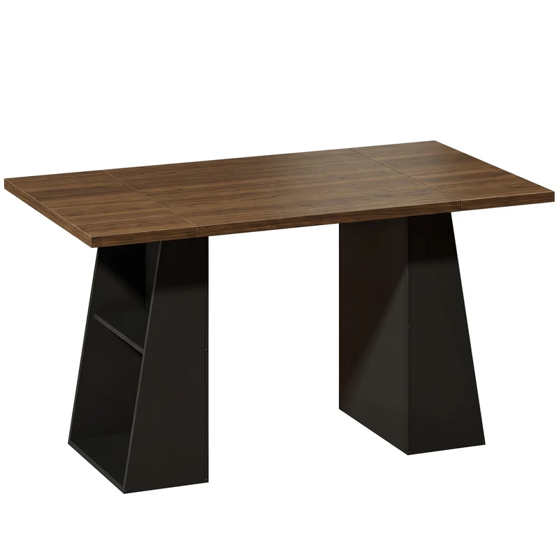 Průmyslový počítačový stůl 140 cm, 4 otevřené police, hnědočerný