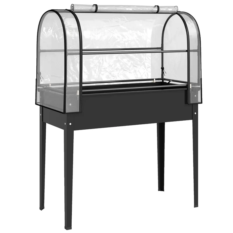 Vyvýšený zahradní záhon s průhledným krytem, kovový, 100x49x136 cm