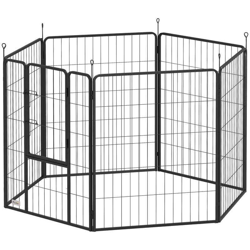 Skládací ocelová ohrádka pro domácí mazlíčky, 6 panelů, šedá