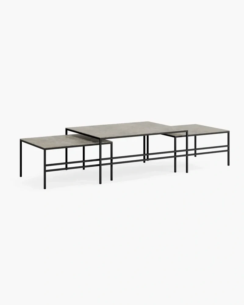 Nesting Coffee Table Set Anton – Large Set – Black Frame – Grigio