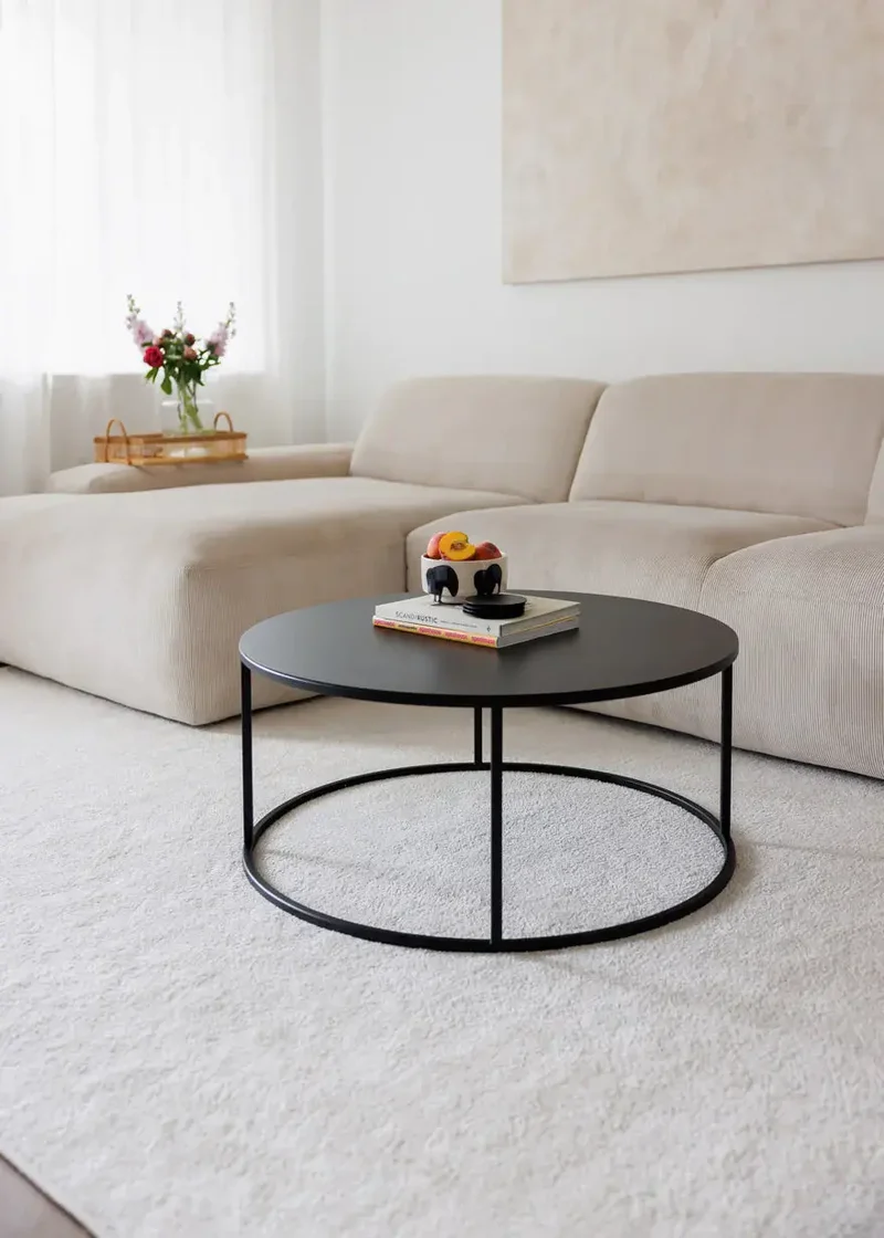 Vesina rundt metal sofabord - sort