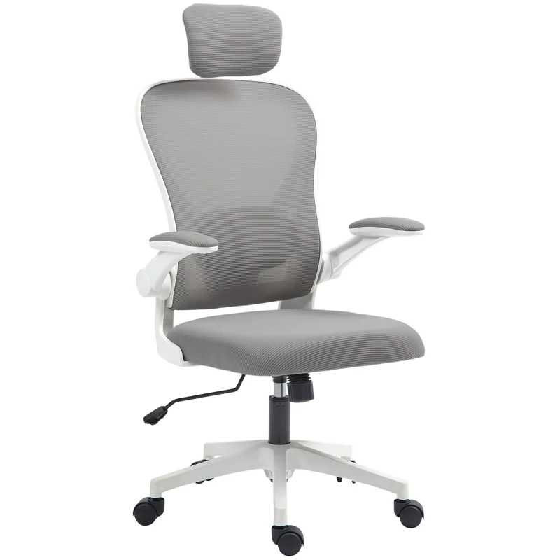 Ergonomická kancelářská židle, síťovaná, s vyklápěcími područkami, šedá