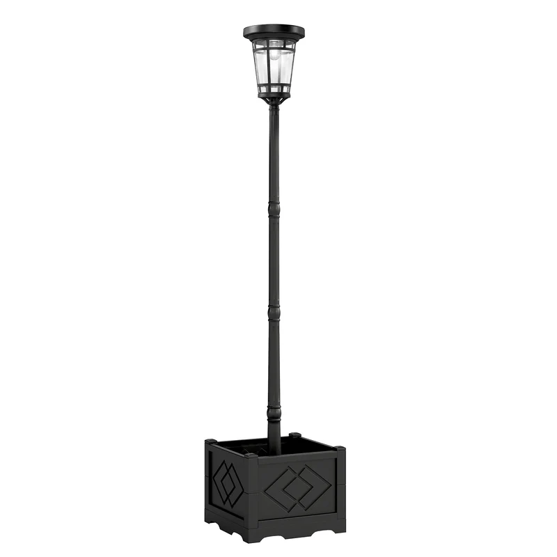 Solární zahradní lucerna s květináčem, 195 cm, dvojitá intenzita světla