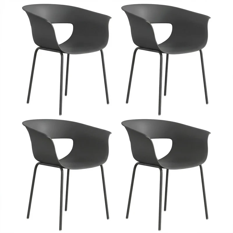 Sada 4 venkovních balkonových židlí, ergonomické, tmavě šedé