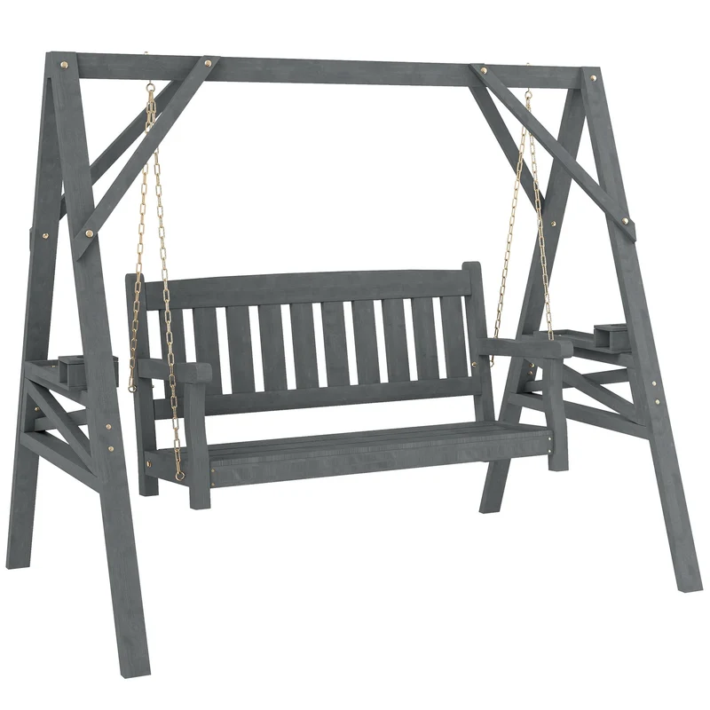 Gungstol i trä för 2 personer, ergonomisk, grå, kapacitet 250 kg