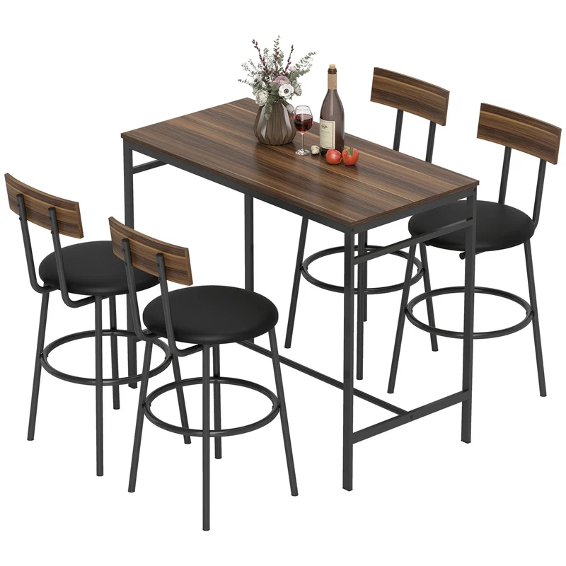 Barový stůl se stoličkami, 5 dílů, dřevo a ocel, industriální design