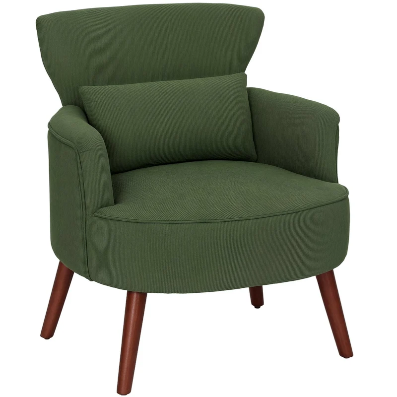 Zelené manšestrové křeslo Wingback – pěna s vysokou hustotou, polstrování 18 cm