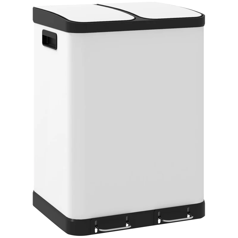 Odpadkový koš se dvěma přihrádkami, 2 × 30 l, s pedálem, šedý