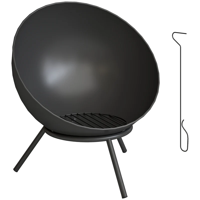 Venkovní kovové ohniště, 60 cm, černé, snadná montáž
