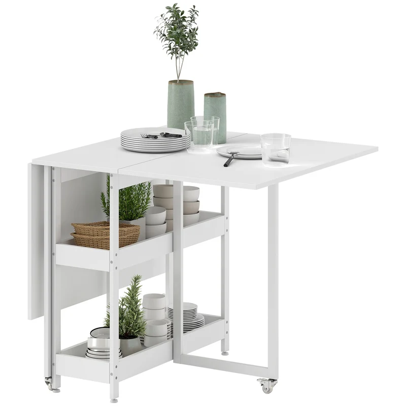 Skládací jídelní stůl, industriální design, pro 4 osoby, bílý