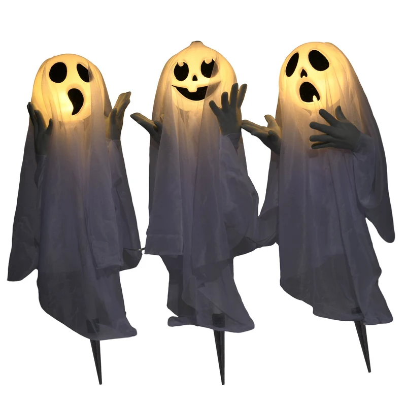 Halloweenová dekorace – 3 svítící duchové, pohybový senzor, 54x10x60 cm