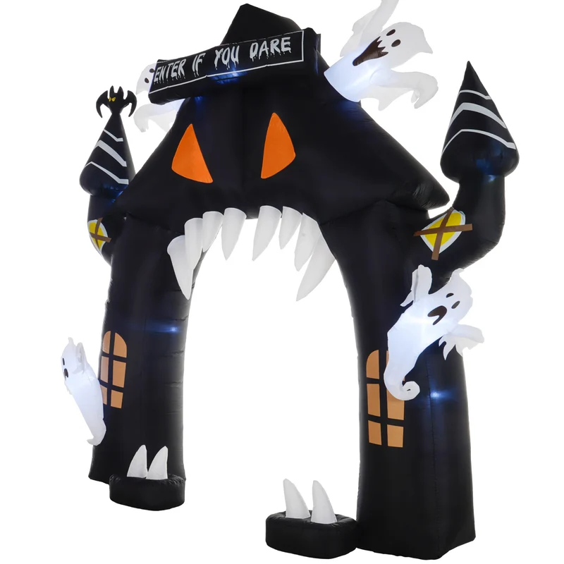 Nafukovací halloweenský oblouk, 4 duchové, LED, 3m