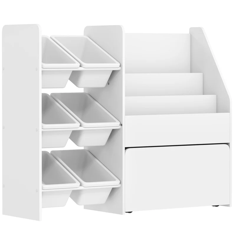 Dětský úložný regál na hračky se 6 boxy, výsuvný box, bílý