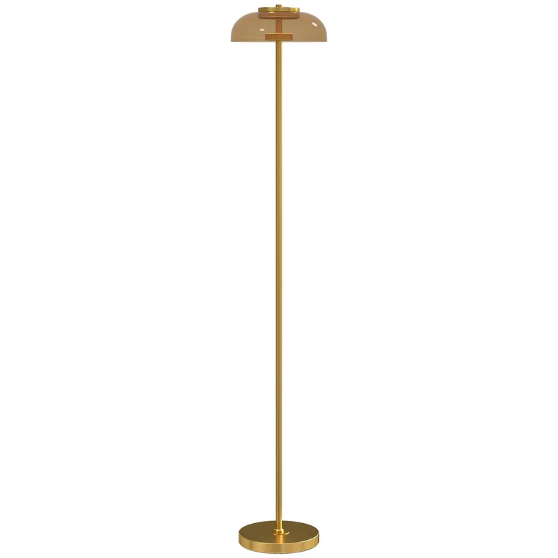LED stojací lampa, teplé světlo 3000K, mosazný povrch, nožní spínač