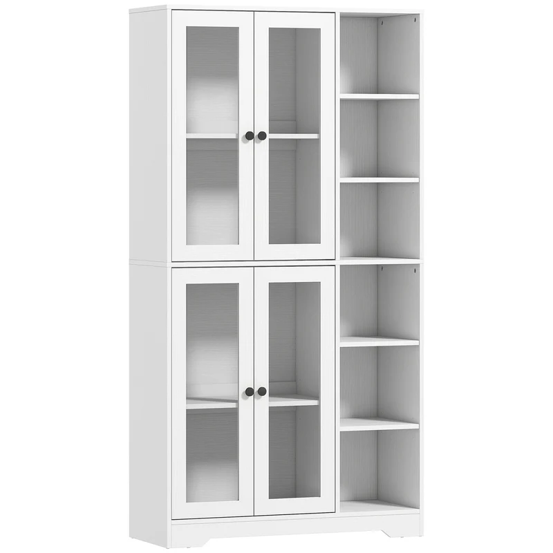 Kuchyňská skříňka se skleněnými dvířky, policemi, 172 cm, bílá MDF