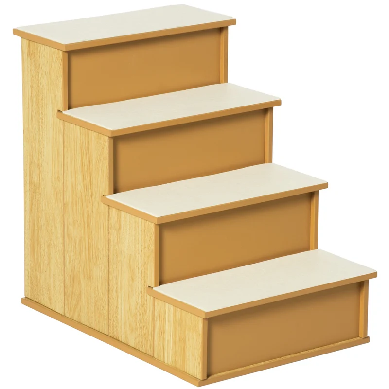 Schůdky pro domácí mazlíčky, pro psy/kočky, 4 stupně, krátký plyš, do 30 kg, 40 x 59 x 54,2 cm, přírodní