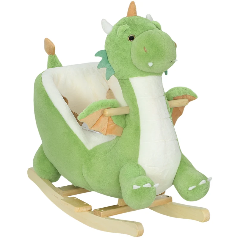 Houpací dinosaurus se zvukem, měkké polstrování, dřevěný rám, zelený