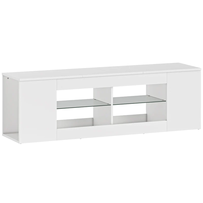 TV stolek se 6 policemi, 2 skleněné police, 140 cm, bílý
