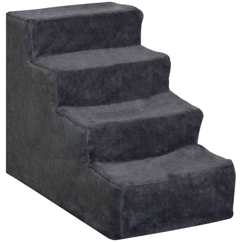 Schůdky pro domácí mazlíčky, 4 stupně, snímatelný potah, tmavě šedé, 44 cm