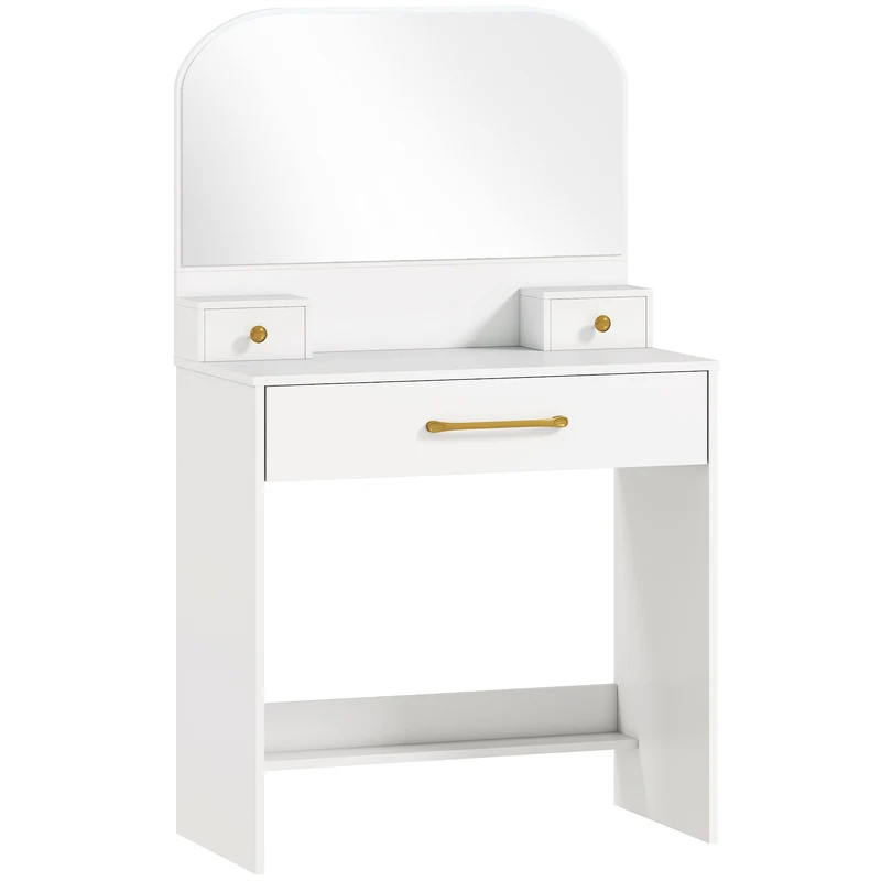 Toaletní stolek se zrcadlem, 3 zásuvky, bílý, kompaktní design