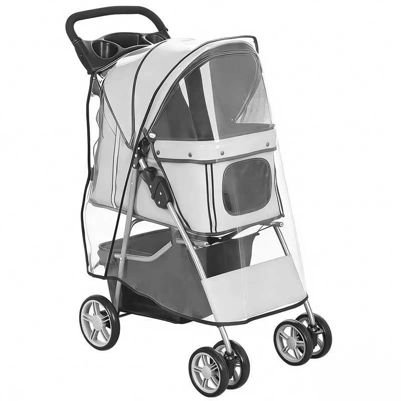 Vozík pro zvířata, skládací, s pláštěnkou, reflexní, nosnost 10 kg