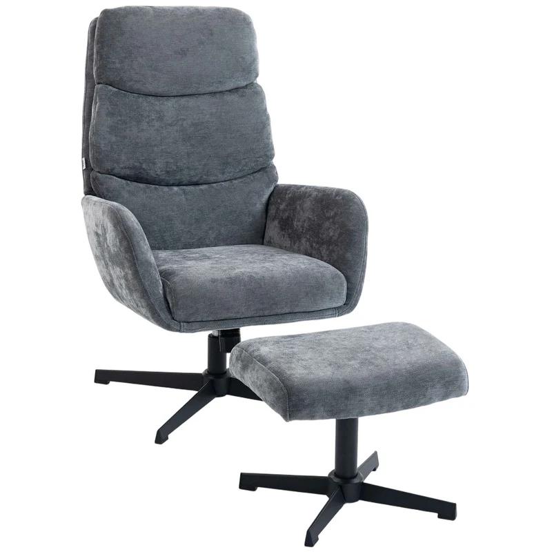 Lounge křeslo s podnožkou, vysoké opěradlo, kovová základna, šedé