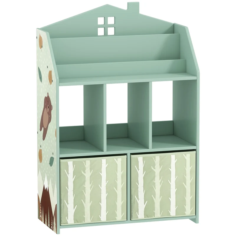 Dětská knihovna se 2 látkovými boxy, zelená, 91,5 cm