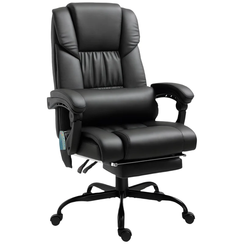 Ergonomická kancelářská židle s masáží a podnožkou, černá