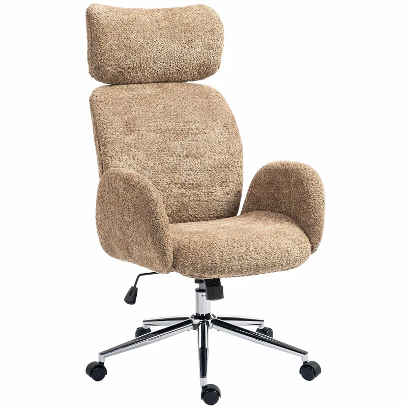 Ergonomická kancelářská židle, nastavitelná opěrka hlavy, hnědá