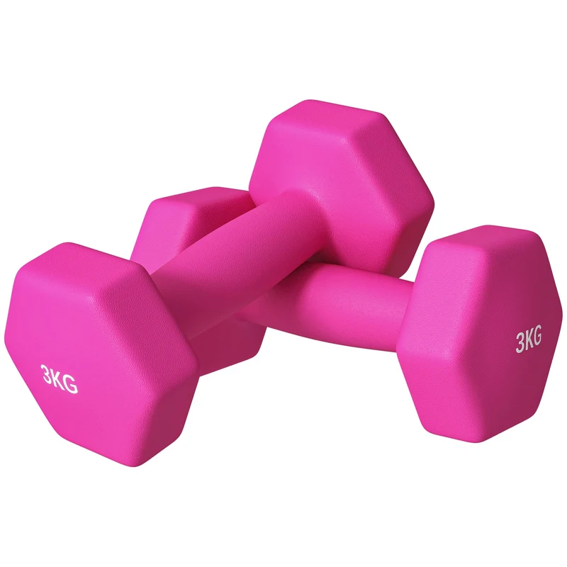Růžová sada šestihranných činek, 2 x 3 kg, protiskluzová, šetrná k podlaze