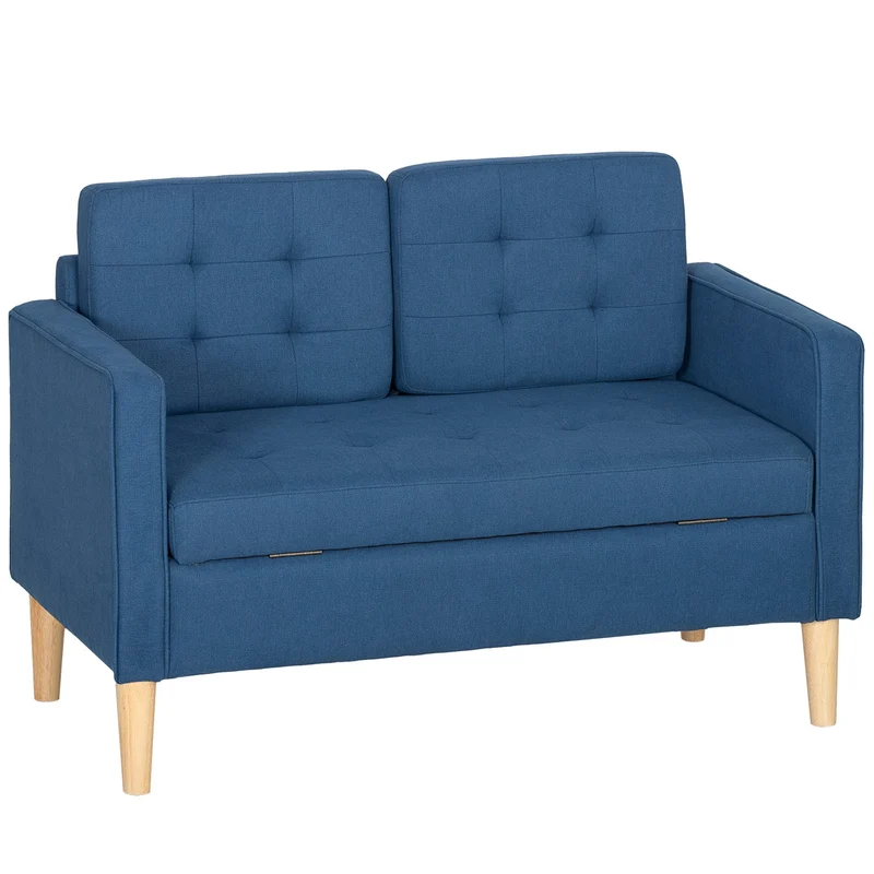 Dvoumístná pohovka s úložným prostorem, modrý samet, kompaktní design