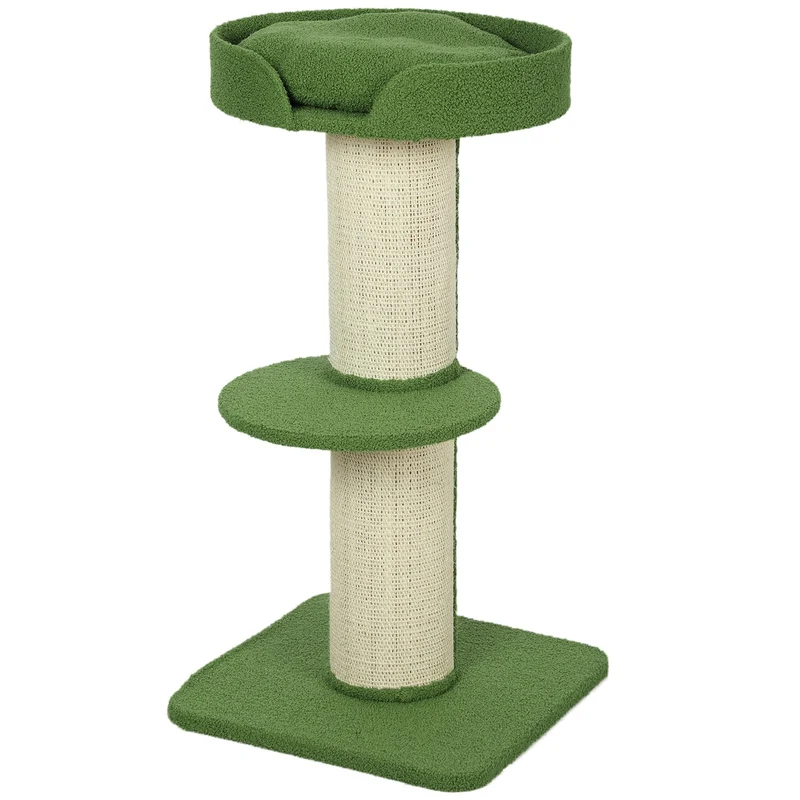 Kočičí strom 91cm s pelíškem, plošinami a sisalovými sloupky, zelený