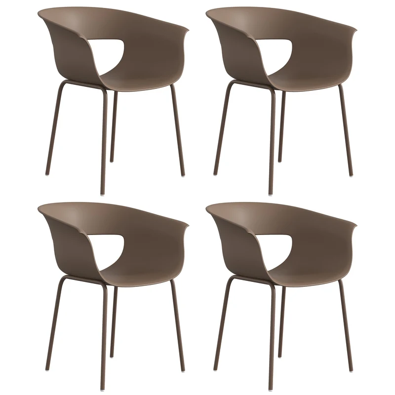 Ergonomické zahradní židle pro venkovní použití, sada 4 kusů, odolné proti povětrnostním vlivům, kávové