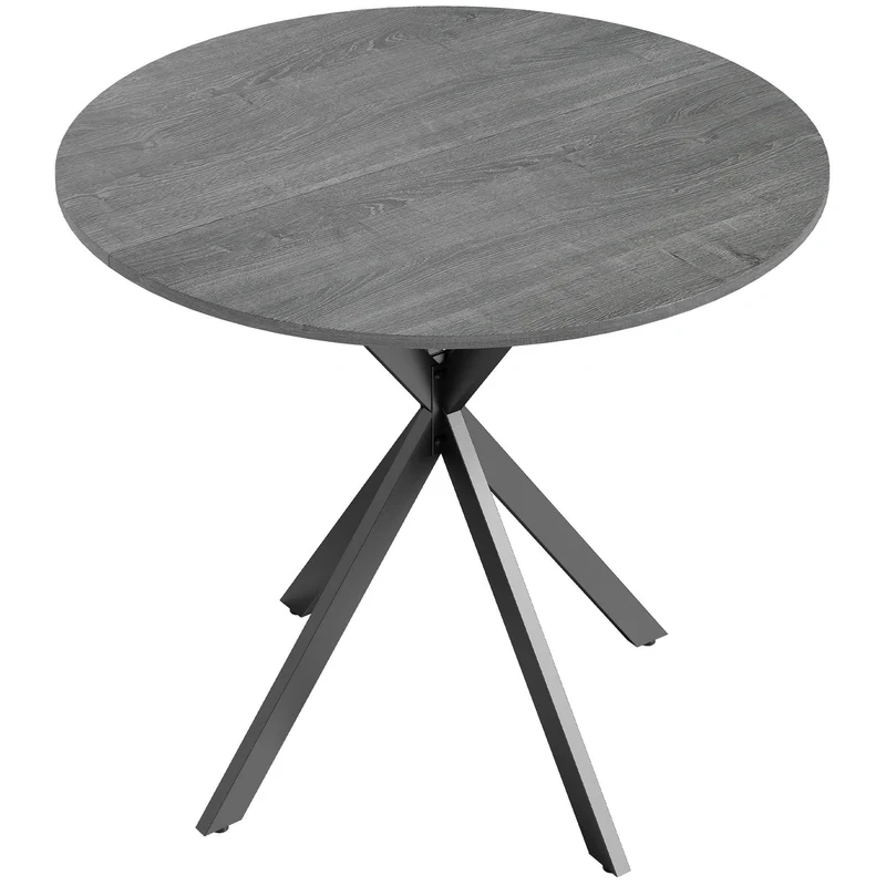 Kulatý jídelní stůl s povrchem imitujícím dřevo, 80 cm, ocelový rám