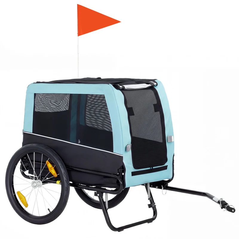 Přívěsný vozík za kolo pro psy, kovový rám, nosnost 20 kg, modrý