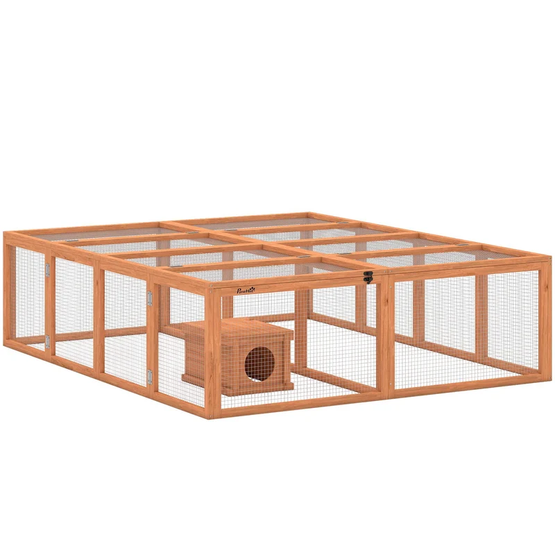 Kaninbur med stor rastgård, modulär design, trä