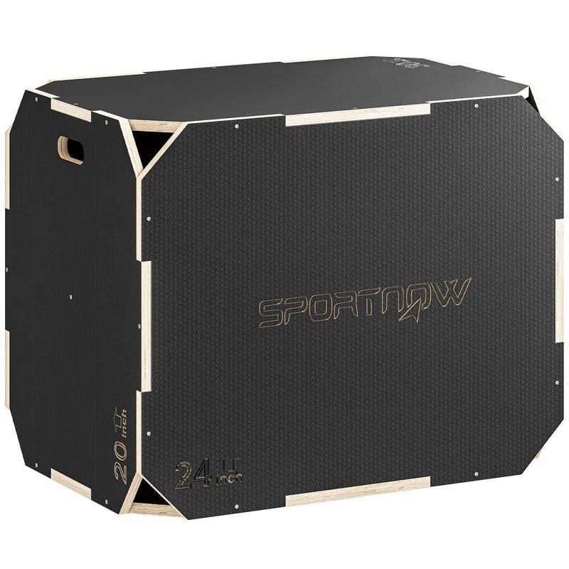 Plyometrický box 3 v 1 s madly, dřevěný, černý, 3 výšky