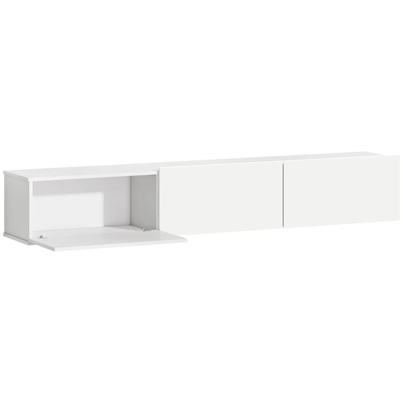 Plovoucí TV skříňka, nástěnná, 3 zásuvky, 180 cm, bílá