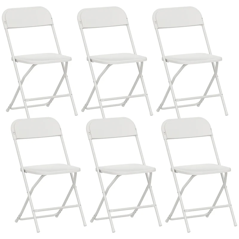 6 skládacích židlí, bílé, ocelový rám, odtokové otvory