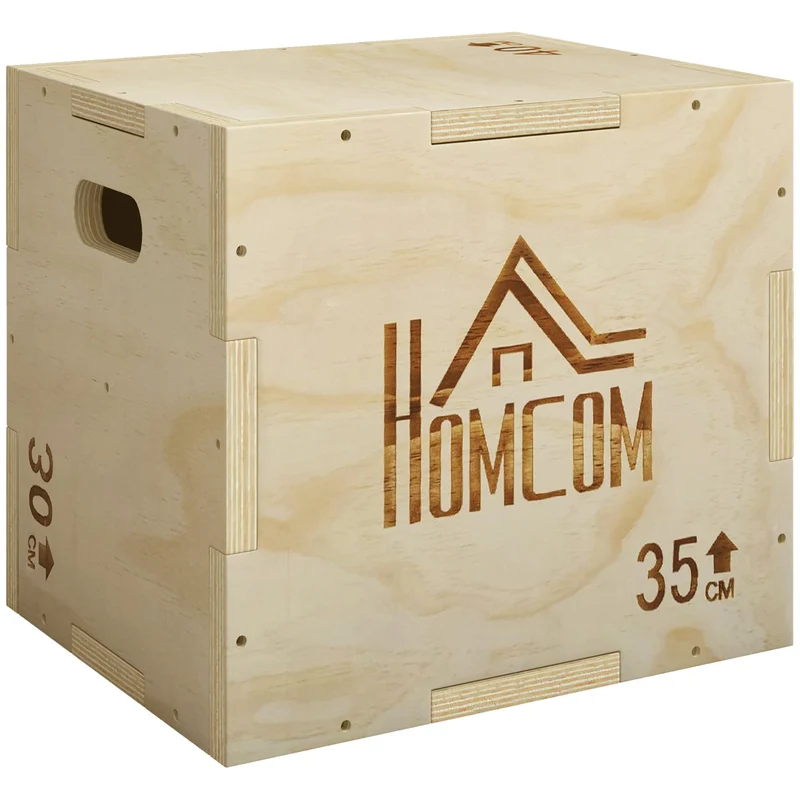 Plyometrická bedna 3 v 1, přírodní dřevo, 3 výšky, 40,5x35,5x30,5 cm