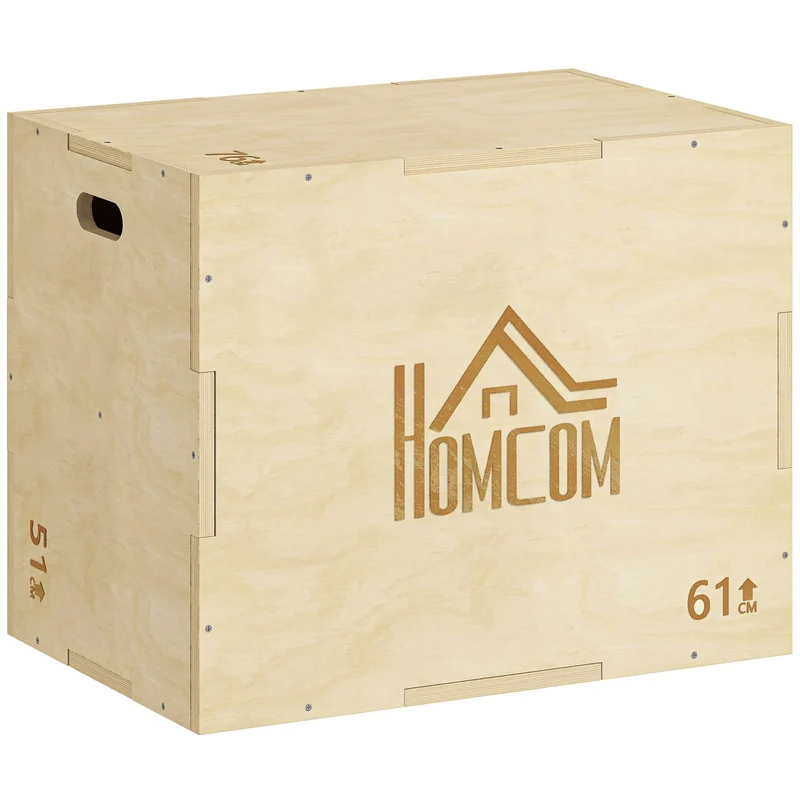 Plyometrická bedna 3 v 1, přírodní dřevo, 51/61/76 cm, nosnost 120 kg